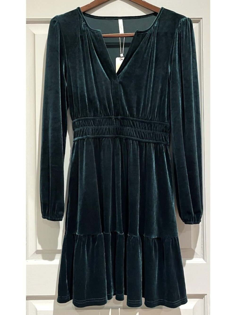 NWT Simplee Green Velvet Dress Small Smocked Whimsigoth Holiday Party Cocktail